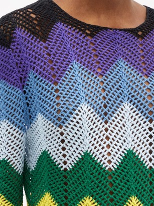 Charles Jeffrey Loverboy Zigzag-striped Cotton Crochet Sweater - Multi