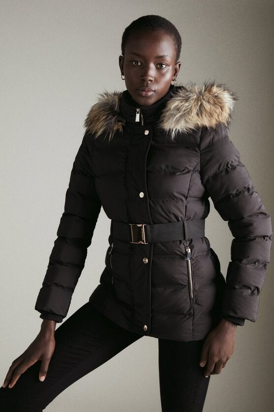 black short faux fur padded puffer jacket