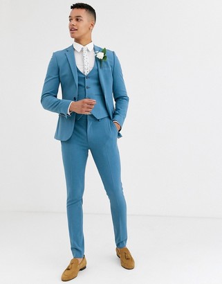 ASOS DESIGN wedding super skinny suit jacket in dusky blue