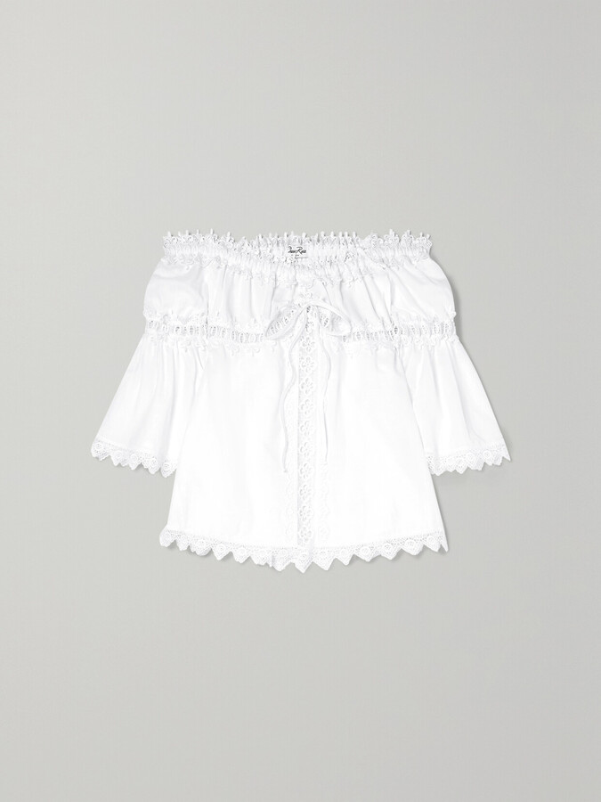 CHARO RUIZ KIDS - Off-the-shoulder Crocheted Lace-paneled Cotton-blend Top - White
