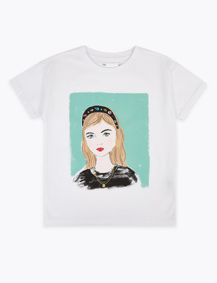 Marks and Spencer Cotton Girl Graphic T-Shirt (6-16 Yrs)