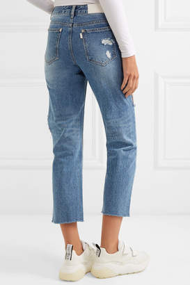 Sjyp Cropped Distressed Mid-rise Straight-leg Jeans - Mid denim