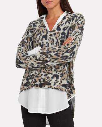 Brochu Walker Leopard Layered V-Neck Sweater