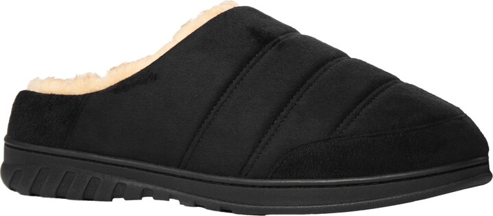 Weatherproof Men's Microsuede Puffer Clog with Tipped Shearling Faux Fur Lining Indoor-Outdoor Sole Slipper