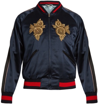 Gucci Floral-embroidered satin bomber jacket
