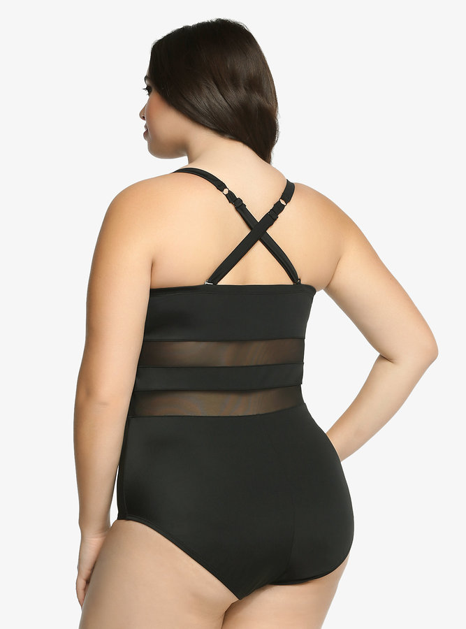 Torrid Mesh Panel One-Piece Natural Support Swimsuit - ShopStyle Plus