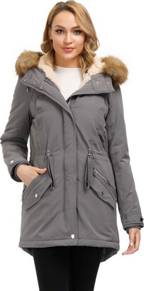 Royal Matrix Womens Full Zip Warm Hooded Parka Coat Water-Resistant Sherpa Lined Winter Jacket with Removable Faux Fur 
