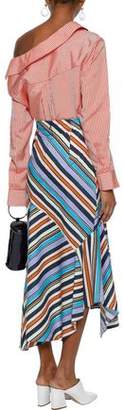 Peter Pilotto Pleated Striped Cotton-poplin Midi Skirt