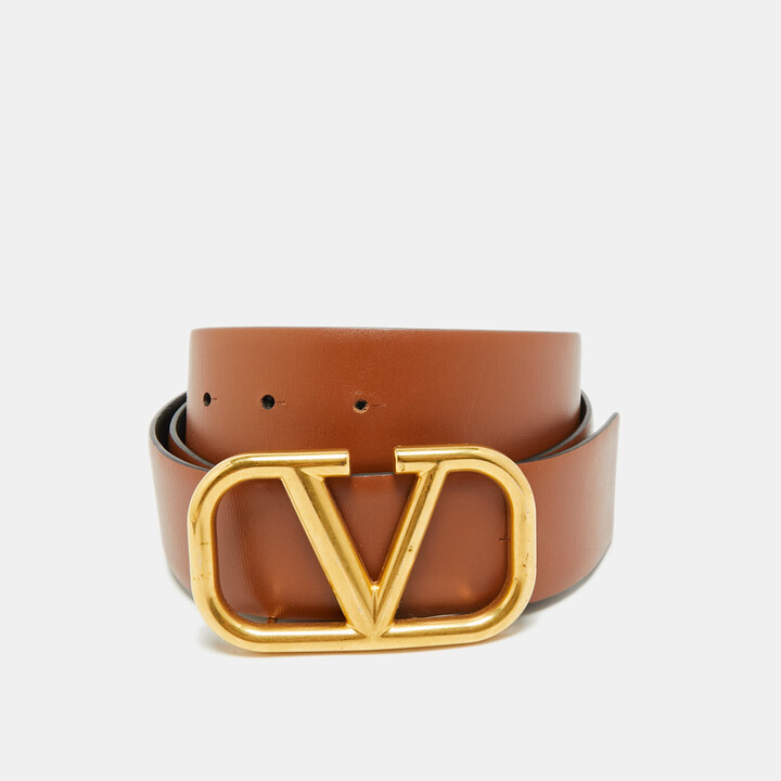 Valentino Brown/Black Leather VLogo Reversible Belt 90 CM