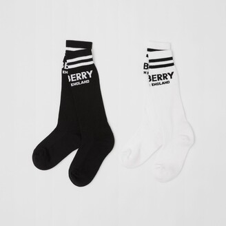 Burberry Childrens Logo Intarsia Technical Cotton Two-piece Socks Set