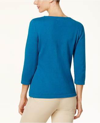 Karen Scott Cotton Zip-Shoulder Sweater, Created for Macy's