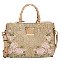 Calvin Klein Floral Embroidered Leather Satchel