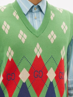 Gucci GG-argyle Cotton Sleeveless Sweater - Green
