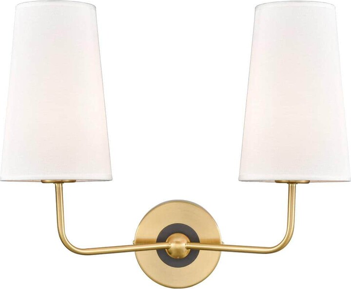 CLAXY 5.5 in. 2-Light Brass Modern Wall Sconce with Standard Shade
