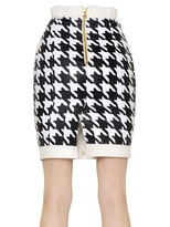Thumbnail for your product : Balmain Woven Houndstooth & Nappa Leather Skirt