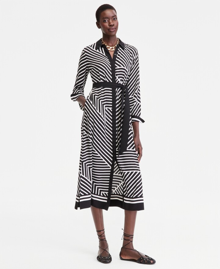 INC International Concepts Women's Long Sleeve Geo Print Shirtdress, Macy's Exclusive