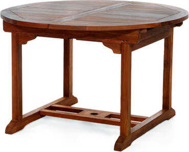 All Things Cedar 7-Piece Oval Extension Table Folding Chair Set with Blue Cushions