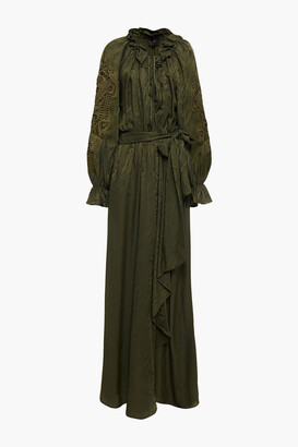 Dundas Belted broderie anglaise-trimmed satin-jacquard maxi wrap dress