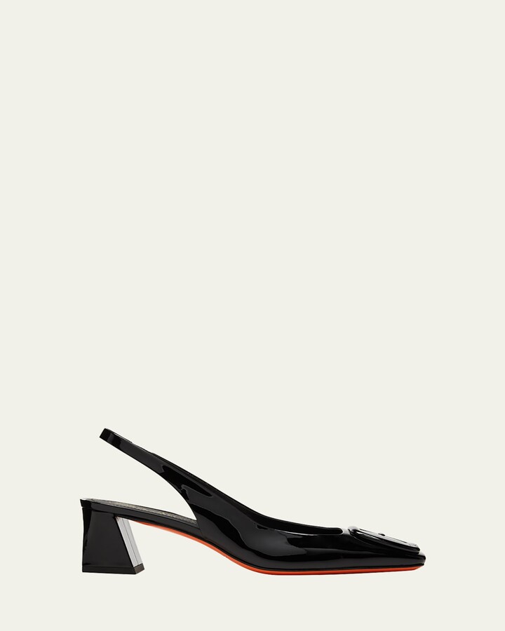 Santoni Lemon Patent Buckle Slingback Pumps