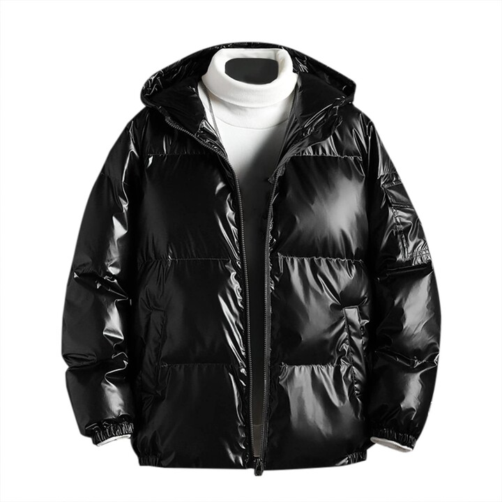 MOSZ Shiny Down Jacket with Hood for Men Winter Coat Puffer Jacket