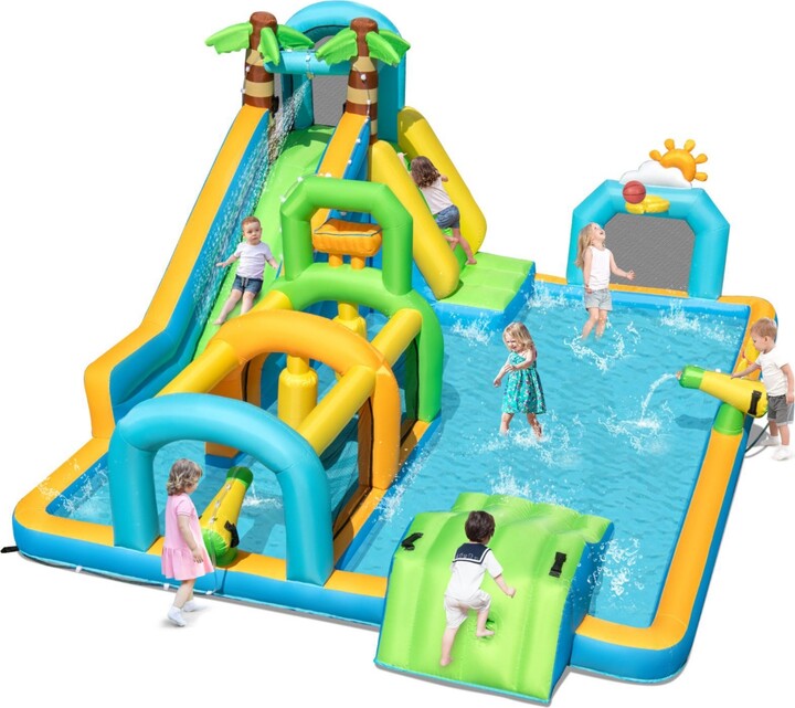 Gymax Inflatable Water Slide w/Splash Pool Climbing Wall Football Goal Blower Excluded