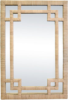 Worlds Away Greek Key Design Mirror Wrapped Rattan