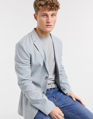 Típico Repelente Cerco ASOS DESIGN skinny soft tailored linen blazer in light blue stripe -  ShopStyle