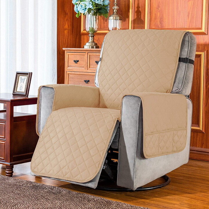 Subrtex 1-Piece Reversible Quilted Recliner Chair Cover with Elastic Adjustable Strap,Small, Khaki
