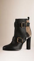 Thumbnail for your product : Burberry Check Panel Belted Buffalo Leather Boots