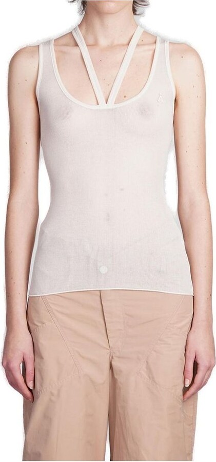 Andrea Adamo Ribbed Cut-Out Sleeveless Tank Top