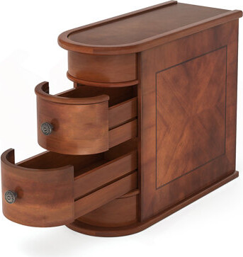 House On Tree 10.8 Inch Solid Wood Narrow End Table Fully Assembled 2-Drawer Slim Nightstand Walnut Vintage Side Table For Small Spaces Living Room And Bedroom