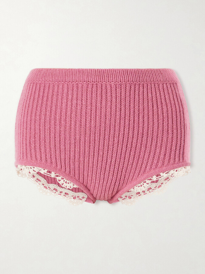 Magda Butrym - Crochet-trimmed Knitted Cashmere Shorts - Pink