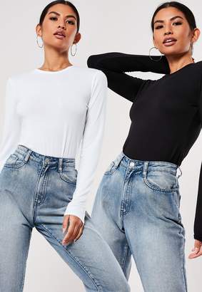 Missguided Black And White 2 Pack Crew Neck Long Sleeve T Shirts