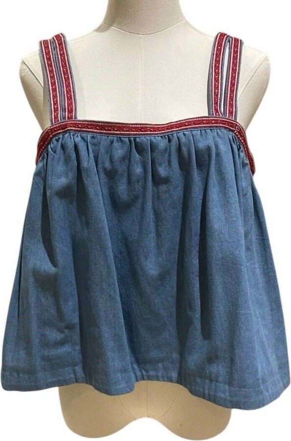 Endless Rose Women's Detailed Embroidery Denim Tank Top In Blue