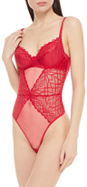 Thumbnail for your product : Cosabella Keira Jersey-paneled Embroidered Stretch-mesh Thong Bodysuit