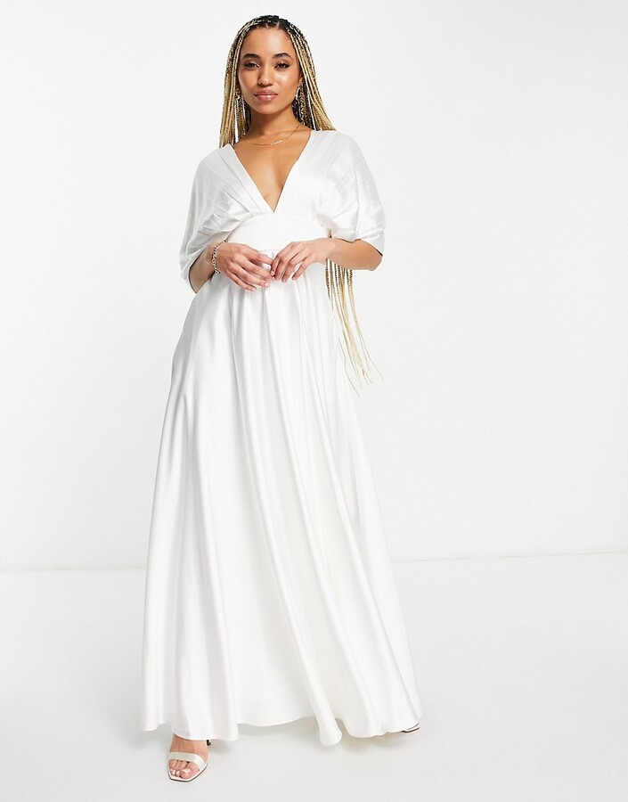 Yaura pleated drape maxi dress in ivory - ShopStyle Bridal