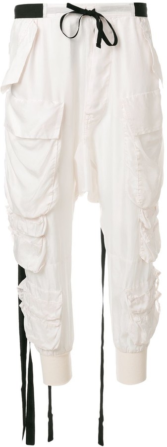 black silk cargo trousers