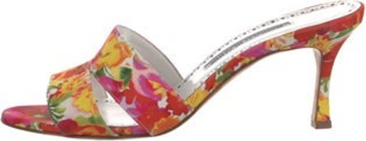 Manolo Blahnik Slides White Floral Print