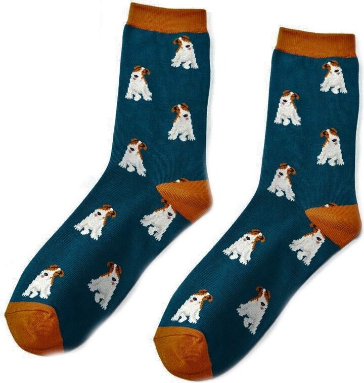 LilyRosa® Mens Fox Terrier Dog Print Socks Gents Boys Men Grey Teal Bamboo  Mix Sock Gift (Teal) - ShopStyle