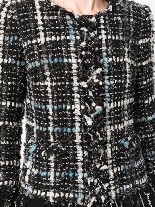 Chanel Pre Owned Frayed Tweed Collarless Jacket