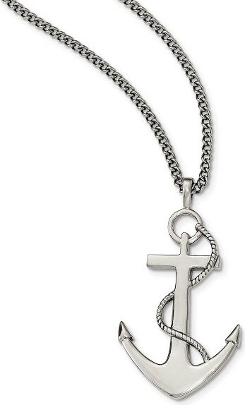 Black Bow Jewelry Co. BlackBowJewelryLargePolishedAnchorNecklaceinStainlessSteel24Inch