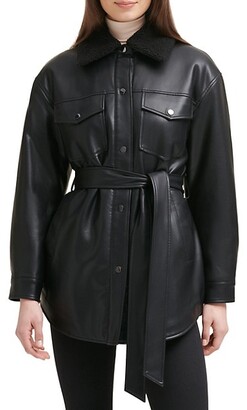 Kenneth Cole Faux Leather Faux Fur Belted Shacket