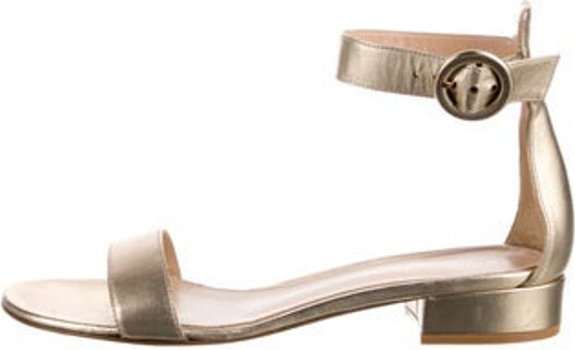 Gianvito Rossi Leather Sandals Gold & Metallic Wrap-Around Straps & Buckle Closure at Ankles Unfortunately due to restrictions this item may not be eligible for shipping in all areas.