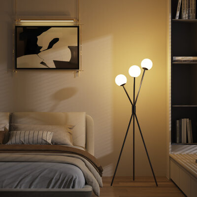 Mercer41 Raimondas 65'' Tall Standing Up Glass Tree Floor Lamp (Tripod, Globe & Lantern) - MCM Modern Traditional Novelty Floor Lamps for Living Room, Bedroom,