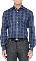 Thumbnail for your product : Kiton Plaid Ultrafine-Woven Shirt, Blue/Green