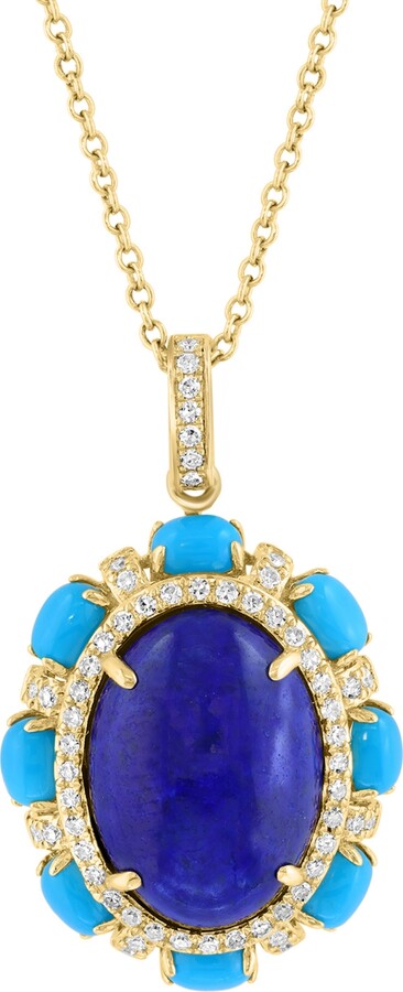 Effy Lapis Lazuli, Sleeping Beauty Turquoise & Diamond (1/4 ct. t.w.) Pendant Necklace in 14k Gold, 17\