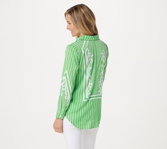 Bob Mackie Woven Pinstriped Button Front Blouse