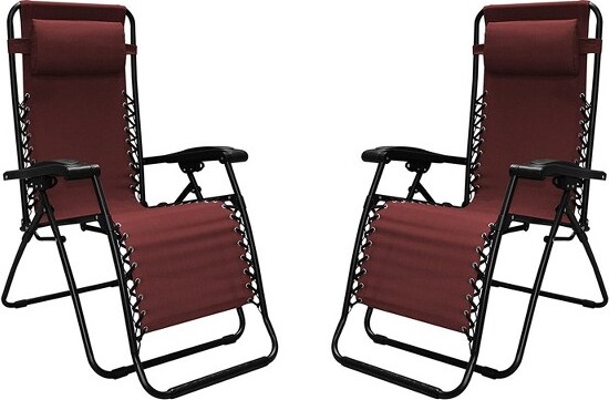Caravan CaravanSportsZeroGravityReclinerLoungeChairforIndoor&OutdoorUsew/SmoothReclineFunction,&Lumbar&HeadSupportPillow,Burgundy(Pair)