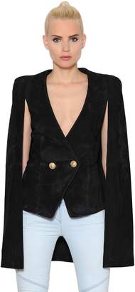 Balmain Double Breasted Suede Cape