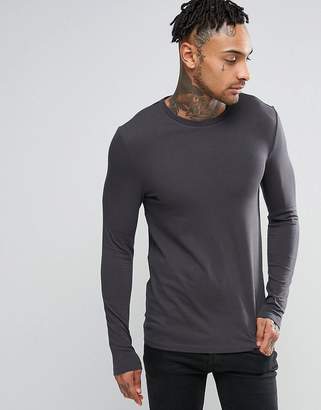 ASOS Extreme Muscle Long Sleeve T-Shirt In Washed Black